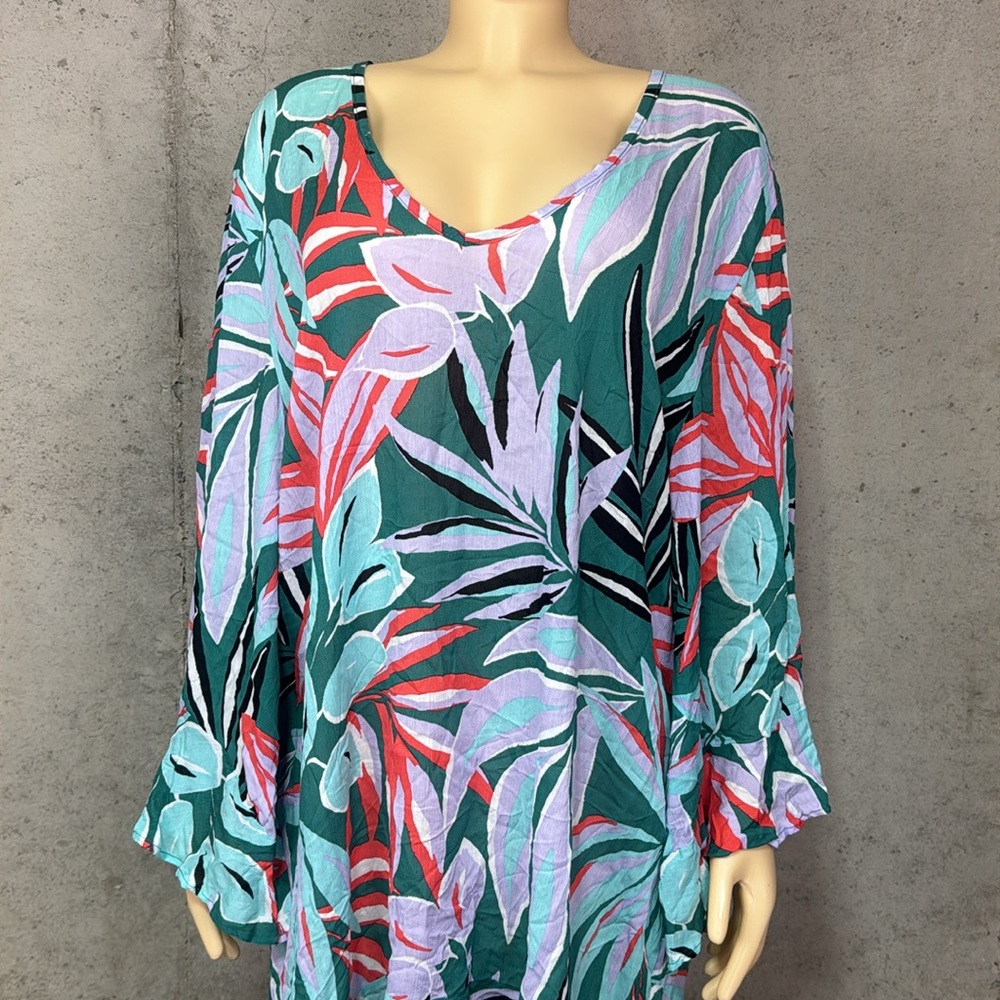 Anne Cole Green and Pink Swim Coverup with Bell Sleeves Xl/XXl - Picture 3 of 7